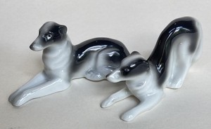 Vintage Erphila Germany White Black Borzoi Wolfhound Dog Porcelain Figurine Set
