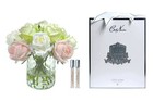 Cote Noire Herringbone Flower French Pink& Green& White Rose Buds in Clear Glass