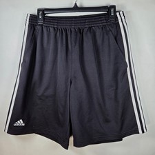 Adidas Mens Medium Black 3 Stripe Logo Pockets Drawstring Athletic Gym Shorts