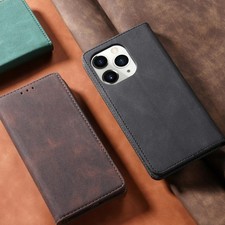 Premium Leder Folio Flip Case für iPhone 12 13 14 15 16 17 Pro Max