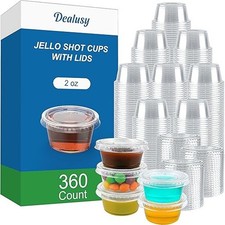 360 Set 2 Oz Jello Shot Cups with Lids, Sturdy Food Safe Disposable Plastic Po