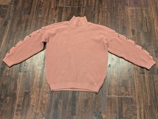 Guess Sweater Womens M Pink Mock Neck Button Sleeve Ribbed Knit Pullover Cold