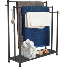 Extra Large Free Standing Towel Rack with Metal Storage Shelf & 6 Hooks for B...