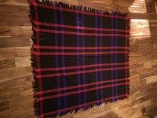 Wool Scarf Black Plaid, Large Fringe - 46 X 53 Including Fringe