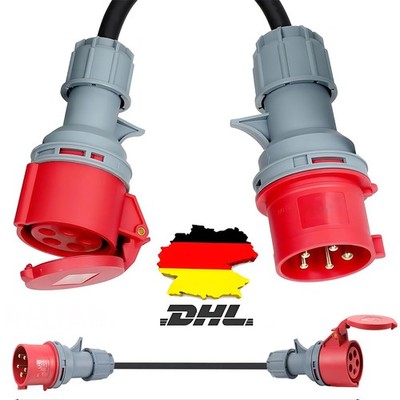 CEE Adapter 5-Pol Starkstrom 32A Stecker auf 16A Kupplung Schutz 0.5m IP44 DE