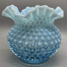 VTG FENTON Blue Opalescent Hobnail 5" tall Vase BO3850