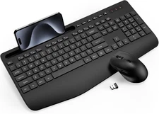 KC213 Wireless Keyboard and Mouse Combo 2.4GHz w/ Palm Rest & Phone Holder Black