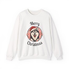 Happy Husky Christmas Sweatshirt Dog Lover Cozy Holiday Sweater