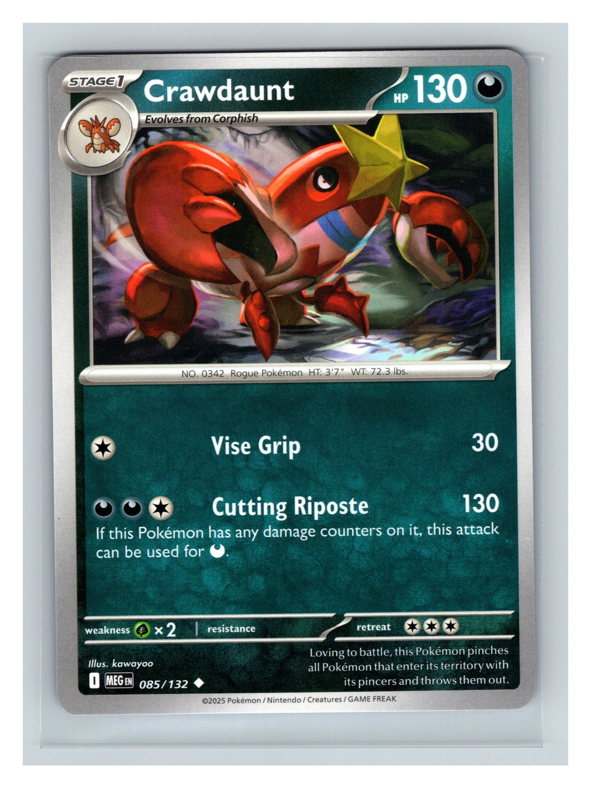 Pokemon TCG Crawdaunt ME01: Mega Evolution 085/132 Uncommon NM