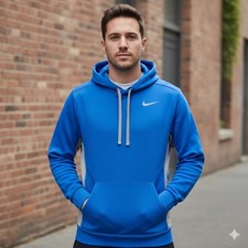 Nike Mens Size Small Therma-FIT Hoodie Blue Gray Pullover Swoosh Athletic Active
