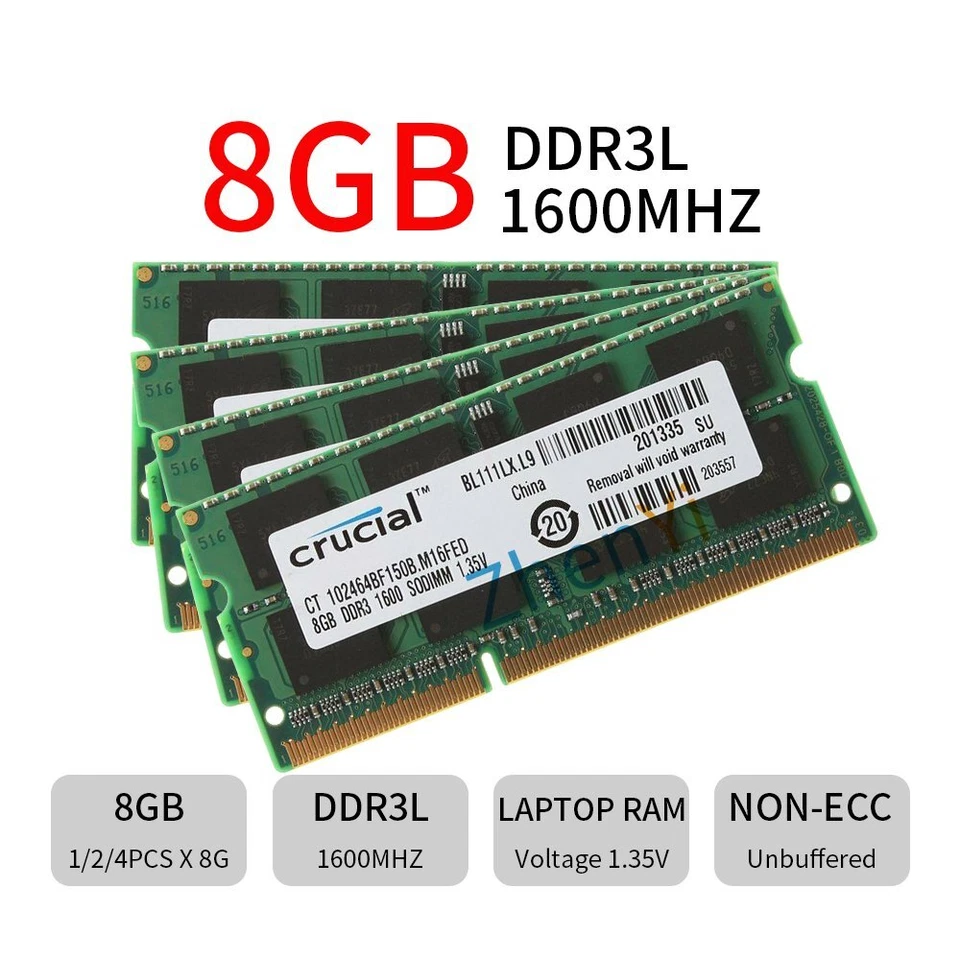 Crucial 32GB 16GB 8GB 4G DDR3 DDR3L1600MHz PC3 PC3L SODIMM Laptop Memory LOT UK - Image 2 of 4
