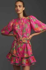 New Anthropologie by Farm Rio Fruit Garden Mini Dress Pink Cotton S NWT