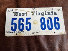 West Virginia TEMP TAG License Plate vintage 1992 cardboard # 565 806 Temporary