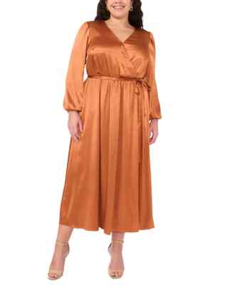 MSK Womens Plus Wrap Front Tie Waist Maxi Dress in Pumpkin RU Sz 1X