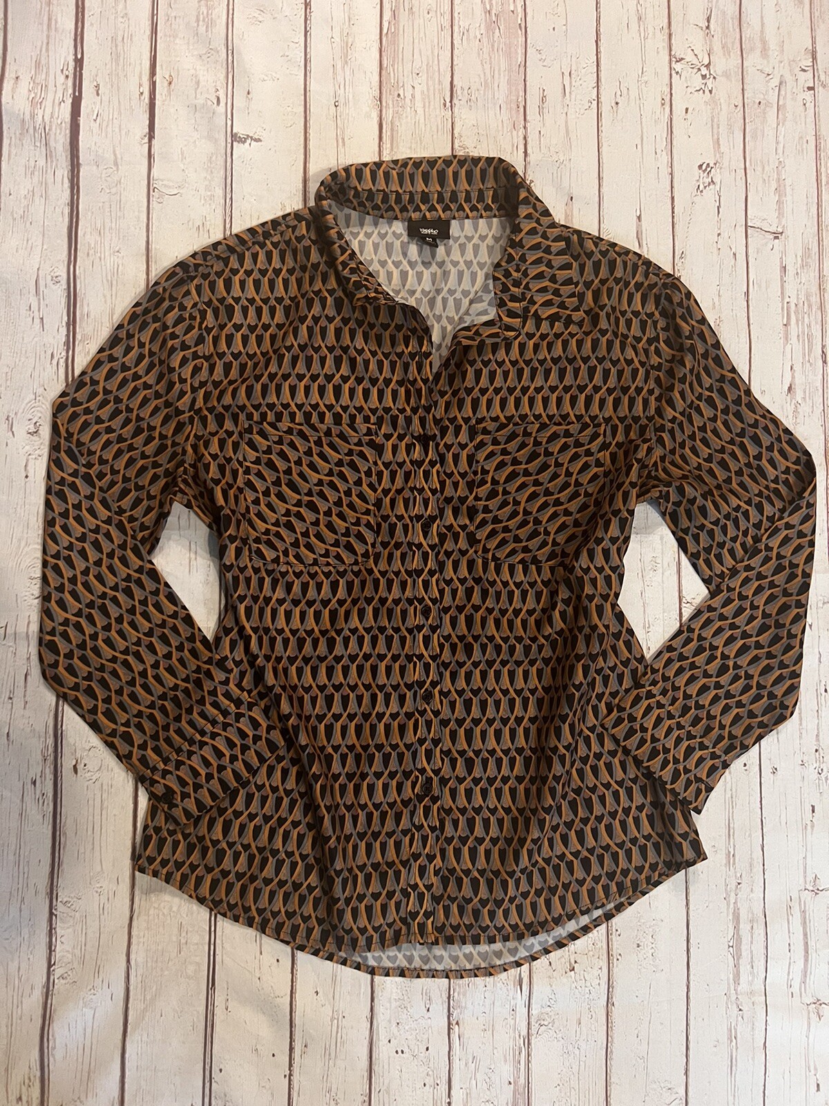 Mossimo button Down Medium Brown/ Black Long Slee… - image 8