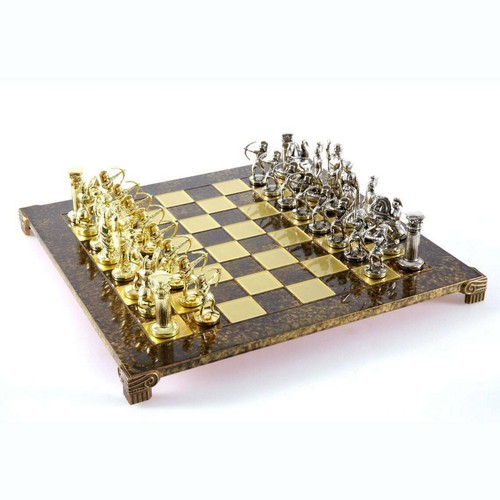 Manopoulos Archers Large Chess Set - Brass Nickel Pawns - Brown chess Board - Picture 2 of 5