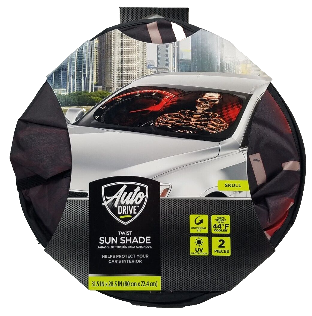 Auto Drive Skull Skeleton Twist Windshield Sun Shade Universal Fit