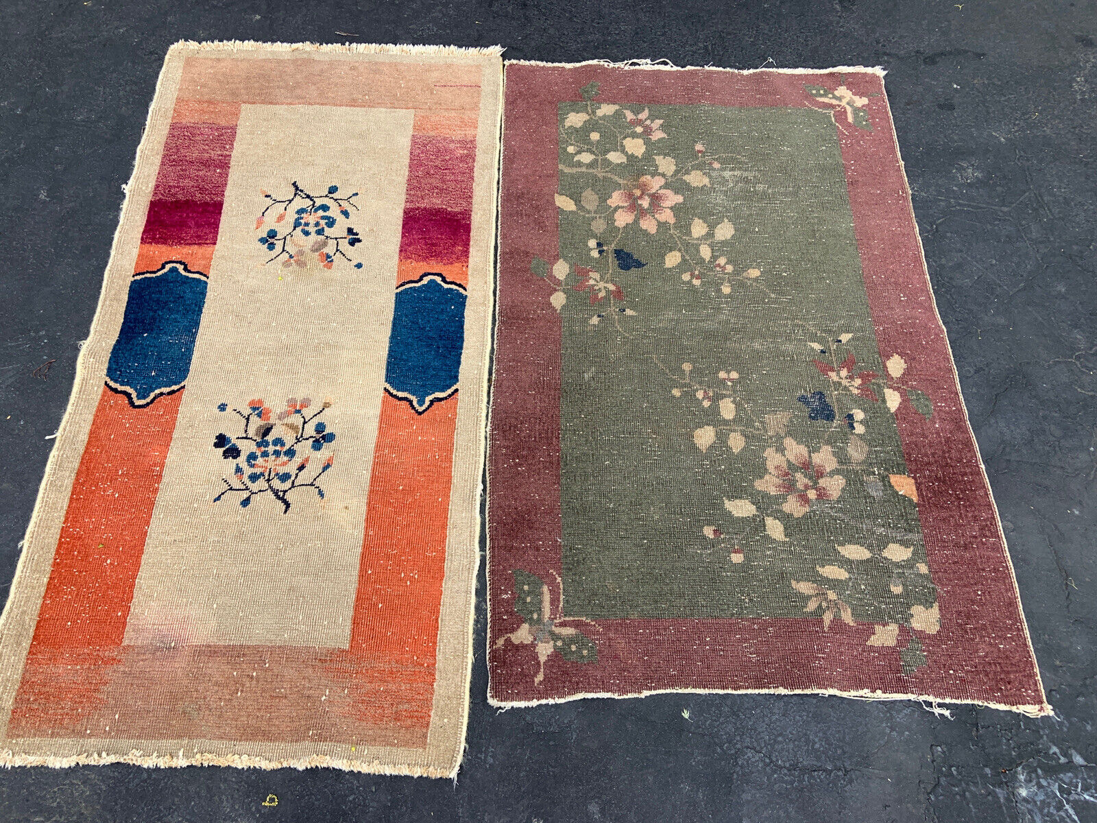 Art Deco Chinese rug vegetable dyed Floral Butterfly And 1 Other