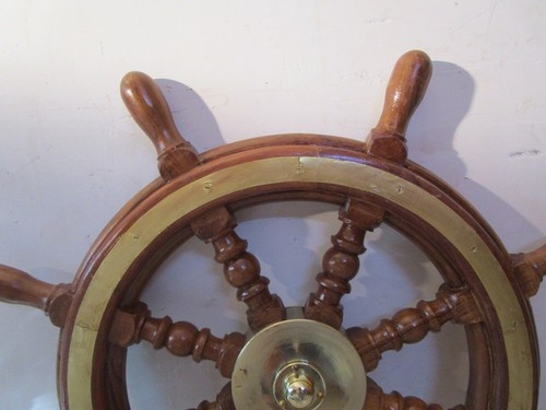 Vintage Stil Schiffs Lenkrad - Helm - Holz & Messing - 0.8m - Groß (2478) - Picture 3 of 9