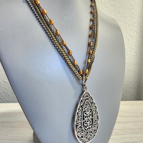 Vintage Premier Designs Necklace Teardrop Bali Pendant Multi Strand Choker Y2K - Picture 6 of 12