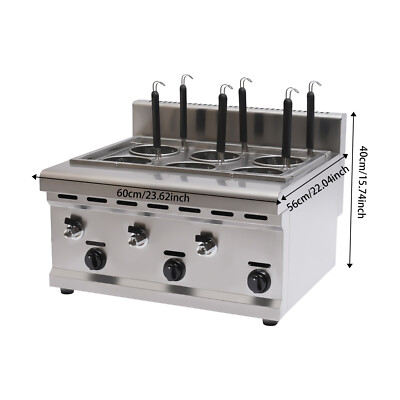 Commercial Pasta Cooking Machine Noodle Boiler 6 Holes Pasta Maker 3 Gas Knobs