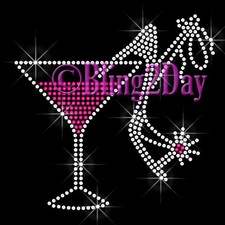 Martini Shoe Rhinestone Iron on Transfer Hot Fix Bling Bachelorette Party Bridal
