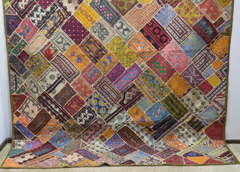 Embroidered Patchwork Throw Cover Wall Art Hand Emboridered Throw Cover - Image 4 of 4