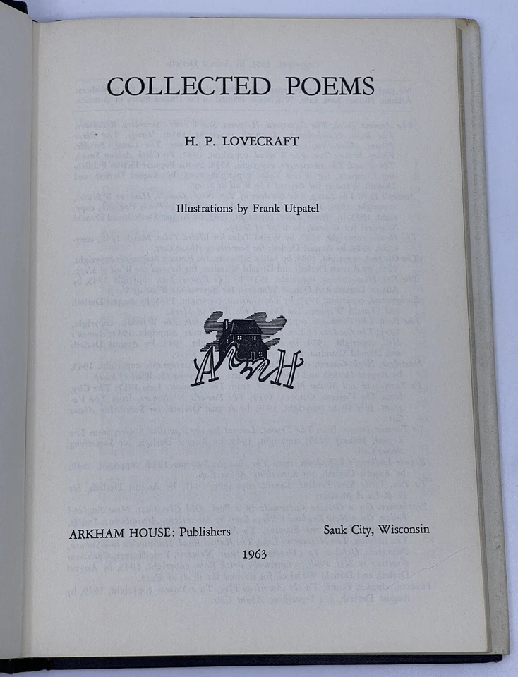 H. P. Lovecraft Collected Poems Arkham House 1963 1st Ed Frank Uptatel Cover - Image 4 of 4