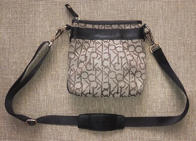 Calvin Klein Signature Monogram Crossbody Bag Brown Khaki