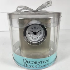 Brushed Nickle Desk Shelf Table Alarm Clock Art Deco Style - Heavy!