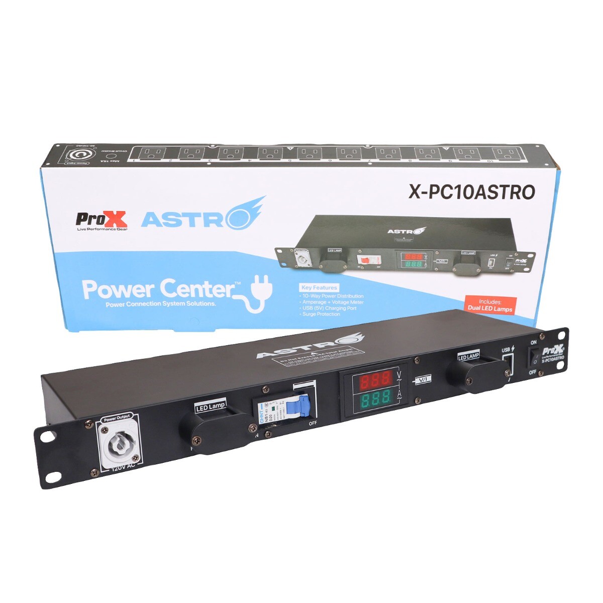 ProX X-PC10ASTRO 10-Way Power Distribution 1U Rack LED Lamp
