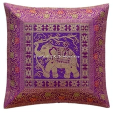 Ethnic Brocade Throw Pillow Cover Indian 40x40 cm Decorative Elephant Pillowcase
