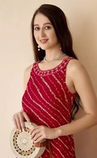 womens indian dresses ; Fuchsia/ Yellow Leheriya Printed Rayon Straight Kurtis