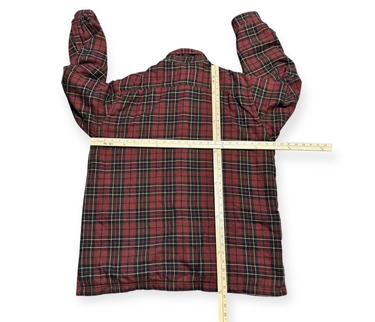 L.L. Bean Shacket Men's L-R Fleece Lined Flannel Shirt Red Plaid Warm Pockets LL image 2