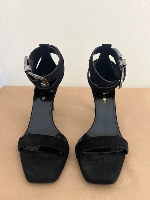 Autentici sandali Saint Laurent Mica pelle scamosciata nera taglia 36 5 (6 5 US)