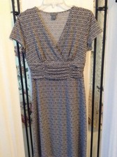 Ann Taylor Loft Dress Womens 6 V Neck Flare Stretch Rayon Short Sleeve A33