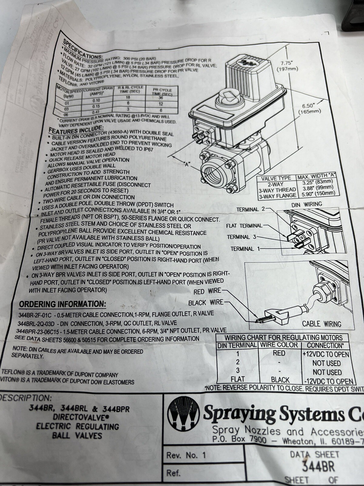 Spraying Systems Co 344BR  Electric Regulating Ball Valve 300PSI