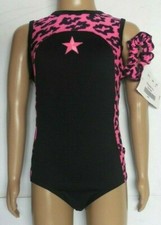 NWT Axis Racer Back Leotard 6X-7 Black Leopard Trim Fluorescent Color OOAK