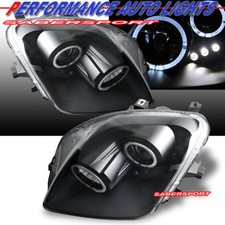 Set Of Pair Black Projector Headlights W Halo Rims For 1997-2001 Honda Prelude