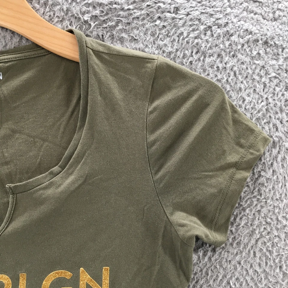 Camiseta corta True Religion para mujer M verde mezcla de algodón manga gorra pulóver Foto 3 de 4