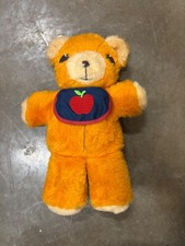 Vintage Fisher Price 418 Orange Freddy Teddy Bear 1975 Apple Bib 11" Stuffed FP