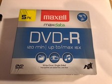 5 Pack Maxell DVD-R 4.7GB 16X Jewel Case Data Video 120 Minutes New/Sealed