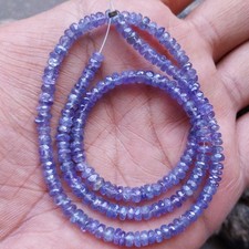 60 Carat Natural Blue Color Faceted Tanzanite Rondelle 16 inch Beads Necklace