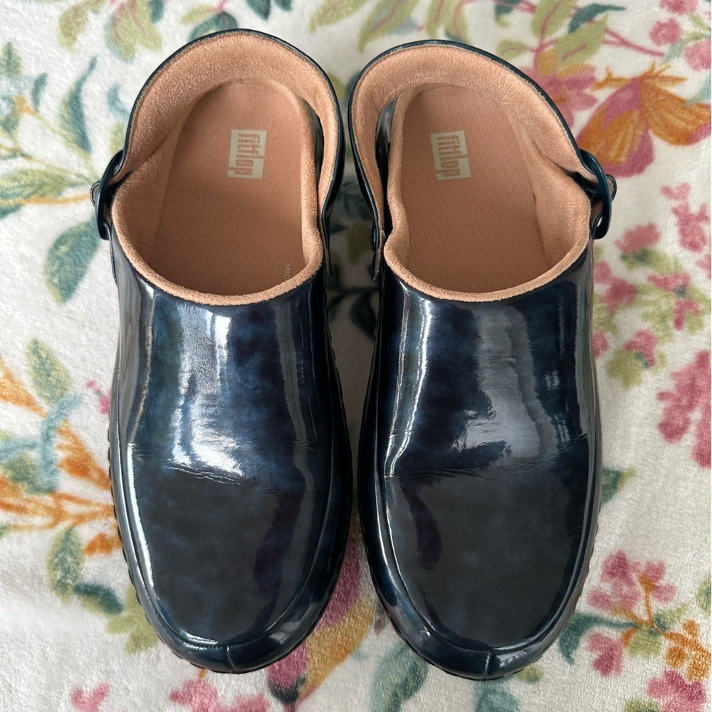 FITFLOP GOGH PRO TORTOISESHELL COMFORT CLOG PATENT LEATHER SIZE