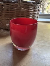 Glassybaby Joy Red Blown Glass Votive Candle Holder Pre-Triskelion Orig Sticker