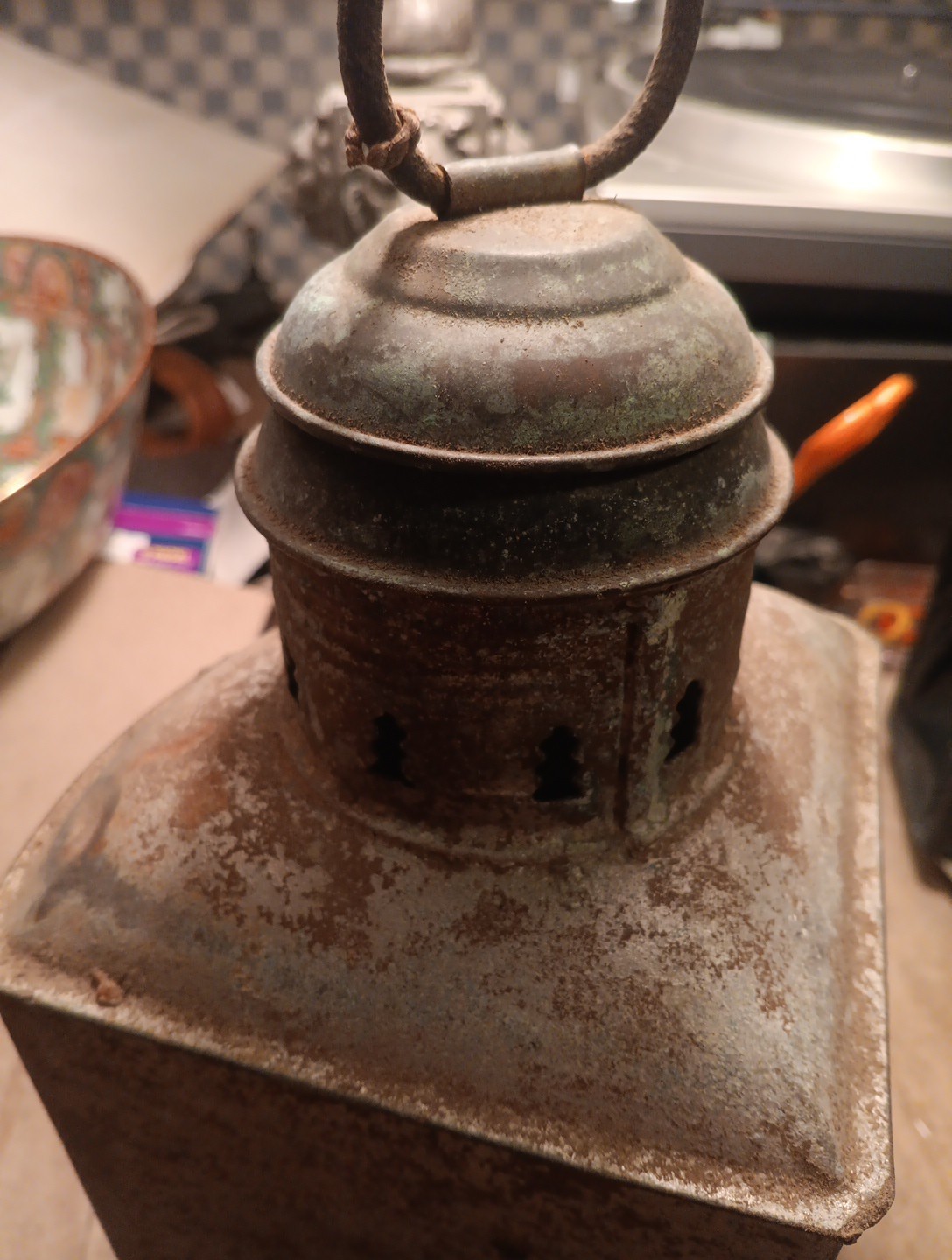 Antique  Corner Nautical  Lantern Red Lens / Burner