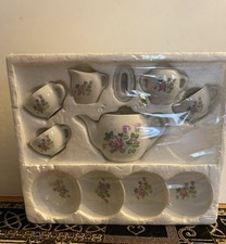 10-Piece Porcelain Miniature Tea Set Missing One Cup. New Open Box Never Used