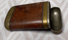 Antique Brass, Steel and Leather match holder and strike