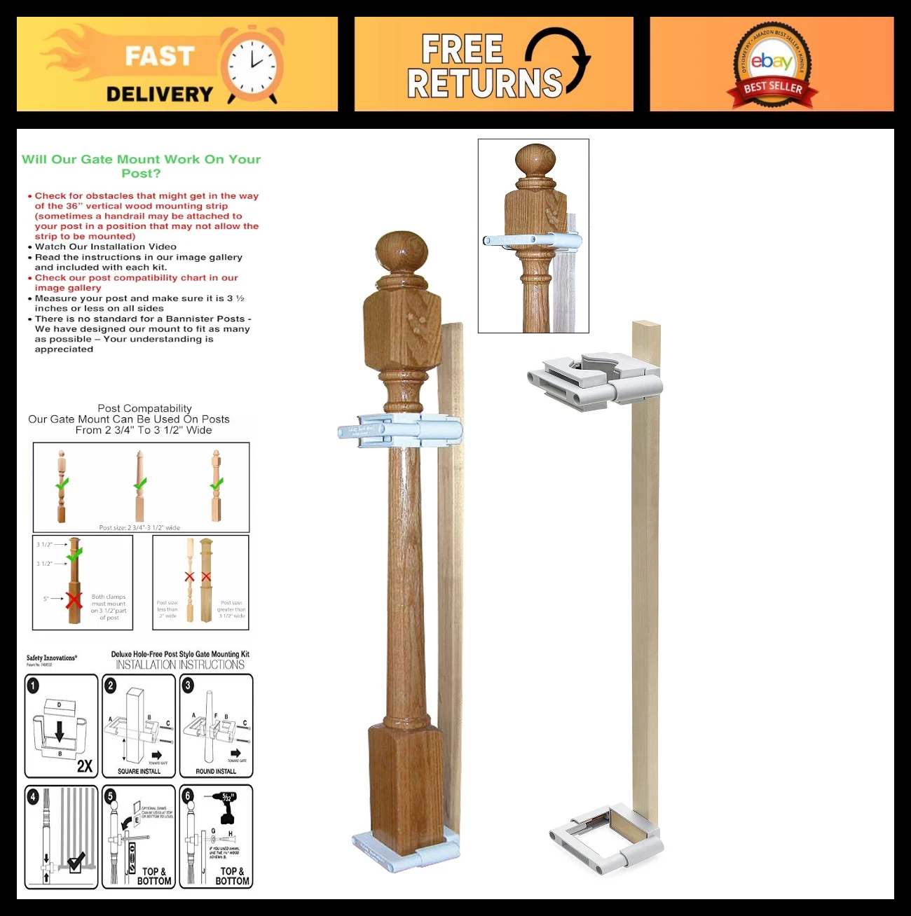 Adjustable Baby Gate Mounting Kit - Fits 2.75-3.5 Inch Posts, No Damage, Easy In
Opens in a new wind