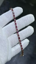 14k Giallo Oro Vintage Naturale Diamanti & Rosso Rubino Tennis Bracciale 7 "